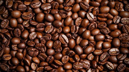 Obraz premium Coffee beans spread close-up shot photography natural light aesthetic viewpoint rich flavor concept