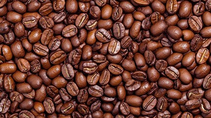 Obraz premium Brewed awakening coffee beans spread across a wooden surface still life warm atmosphere top-down angle aromatic essence