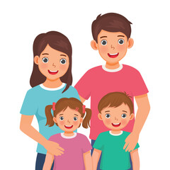 Obraz premium Happy family portrait with father, mother, son and daughter 