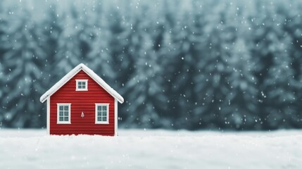 Cozy red house in a snowy landscape.