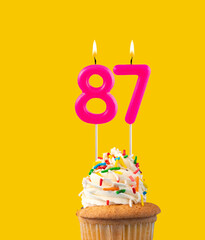 Number 87, Pink birthday candle - Cupcake birthday.