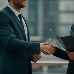Businessman and Businesswoman Shaking Hands to Seal a Deal