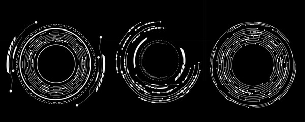 Set of futuristic HUD circles. Tech elements for sci-fi user interface. Abstract technology. Digital rings in motion for UI and GUI design. Cyber frames. Vector illustration. EPS 10 © sersupervector