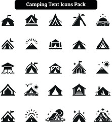 Camping Tent Icons, Vector Art Design, Silhouette