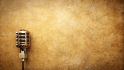 Fototapeta premium Vintage microphone on aged parchment background, perfect for announcements or retro designs