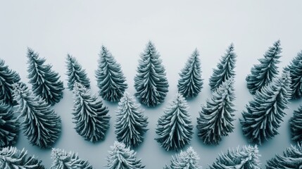 Obraz premium Frosted evergreen trees arranged in a serene pattern.