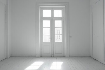 Sleek White Door Framing Empty Space, Emphasizing Minimalist Design and Accessibility