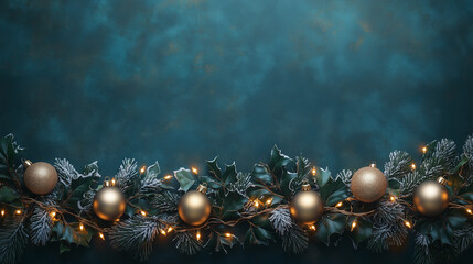 Elegant Christmas Frame with Blue and Gold Ornaments