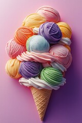 A colorful, delicious ice cream cone filled with various flavors, perfect for a sweet summer treat.