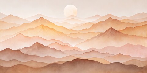 Obraz premium Serene Sunset Over Rolling Hills and Distant Peaks A Pastel Mountain Range Illustration