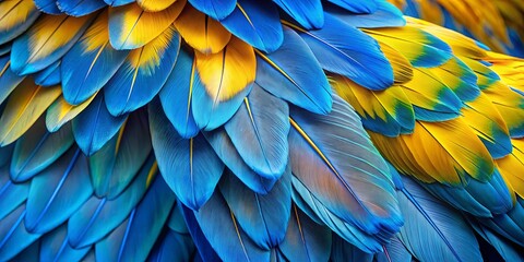 Fototapeta premium Vibrant Blue and Gold Avian Plumage A Close-Up Study of Feather Texture and Color