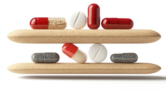 Pharmaceutical Balance: A Creative 3D Display of Pills and Capsules in a Dynamic Stacking Arrangement