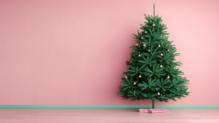 Pink Christmas tree and gifts.