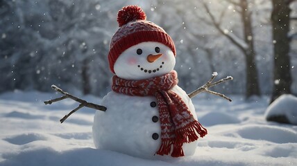 Fototapeta premium Cheerful snowman on a Christmas evening.