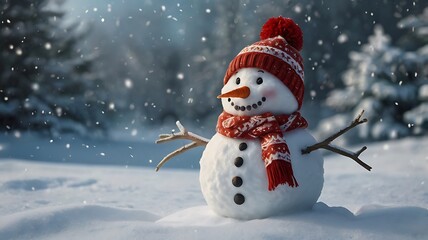 Fototapeta premium Cheerful snowman on a Christmas evening.