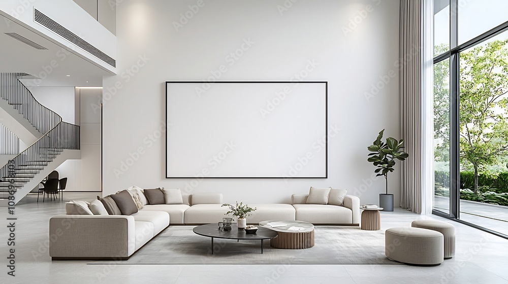 Aufkleber spacious and inviting minimalist living room with large iso a sized frame mockup displayed on the wa