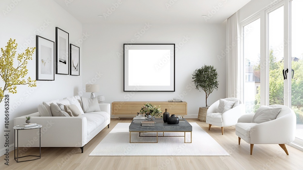 Poster elegant and modern interior mockup showcasing an iso a size frame displayed on the wall in a well de