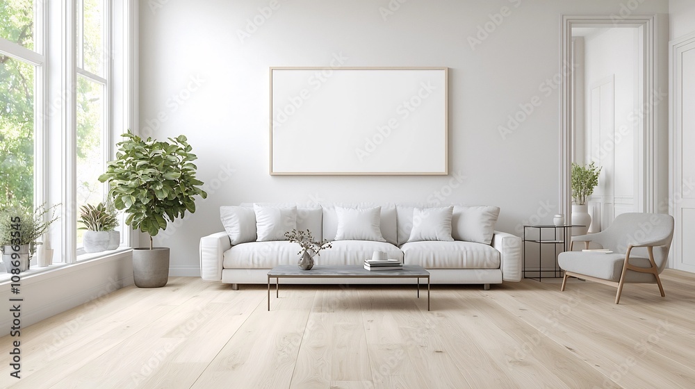 Poster minimalist and modern interior mockup with an iso a size frame displayed on the wall in a well decor
