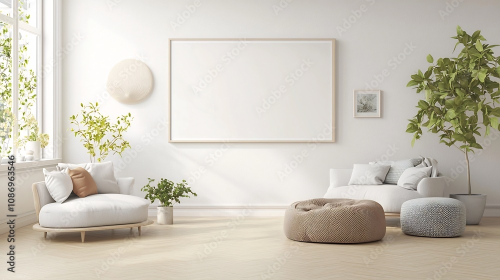 Aufkleber luxurious and well designed living room interior with a sleek and modern iso a size frame displayed 