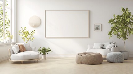 Luxurious and well designed living room interior with a sleek and modern ISO A size frame displayed on the wall creating a stylish and inviting atmosphere for art and home decor