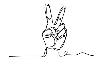  Simple one line sketch of a hand Victory  Sign  . Transparent background png file 
