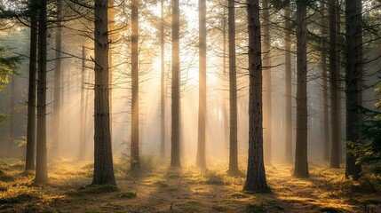 Fototapeta premium Serene Forest Light: Nature?s Tranquil Embrace