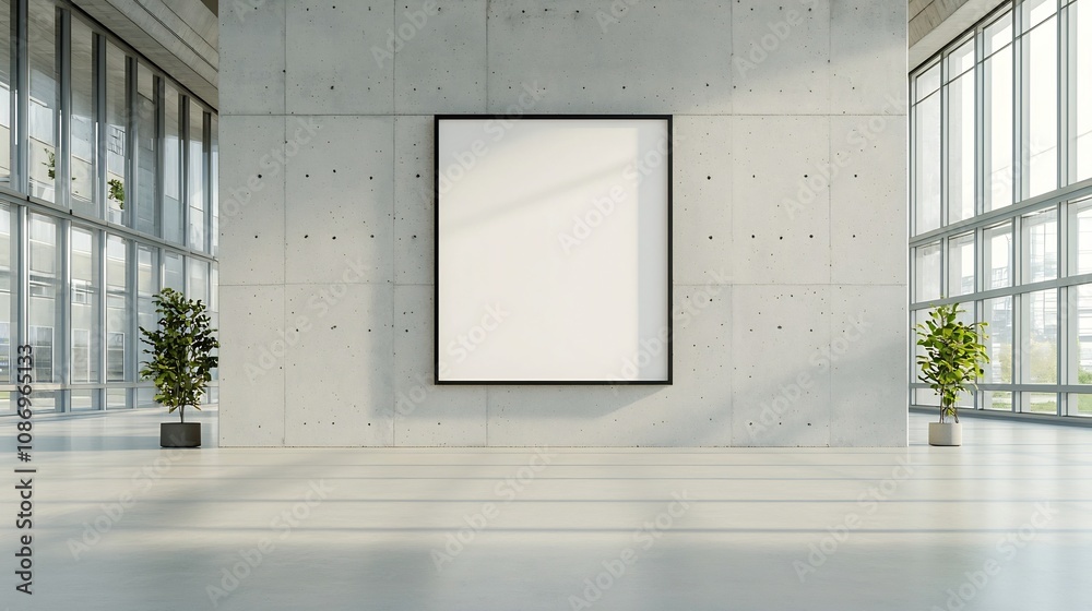 Fototapete spacious and bright minimalist office interior with concrete wall empty frame and natural sunlight s