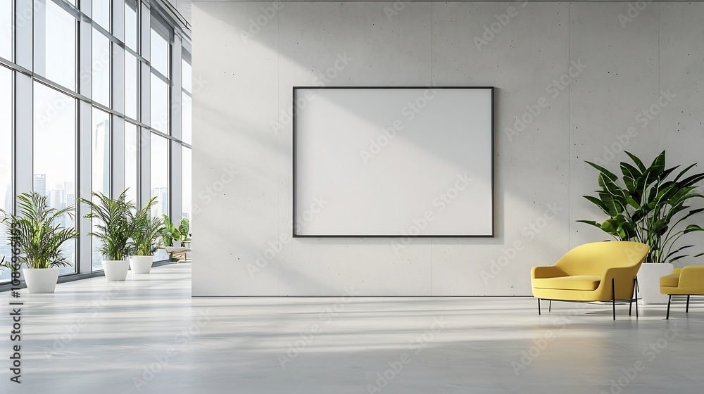 Leinwandbilder spacious and serene minimalist office interior with concrete wall empty frame and natural sunlight s