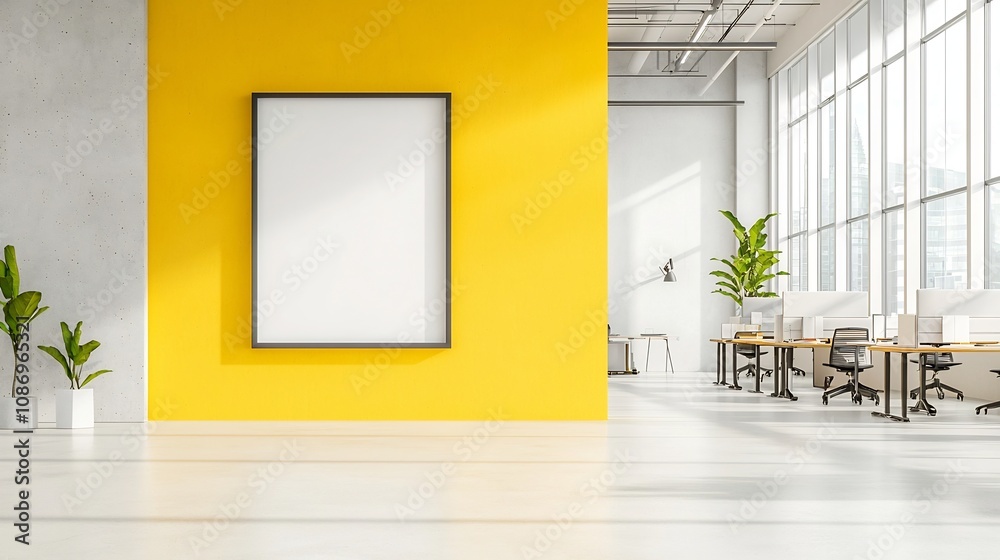Aufkleber bright and inviting office interior featuring a concrete wall empty frame and warm natural sunlight 