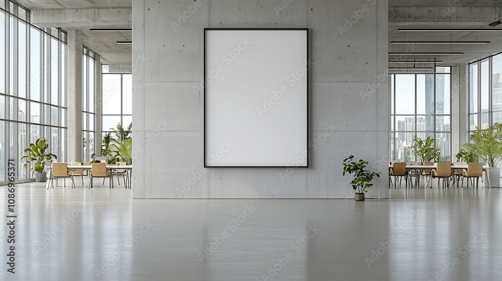 Aufkleber bright and airy contemporary open office space with concrete walls expansive glass windows and a bla