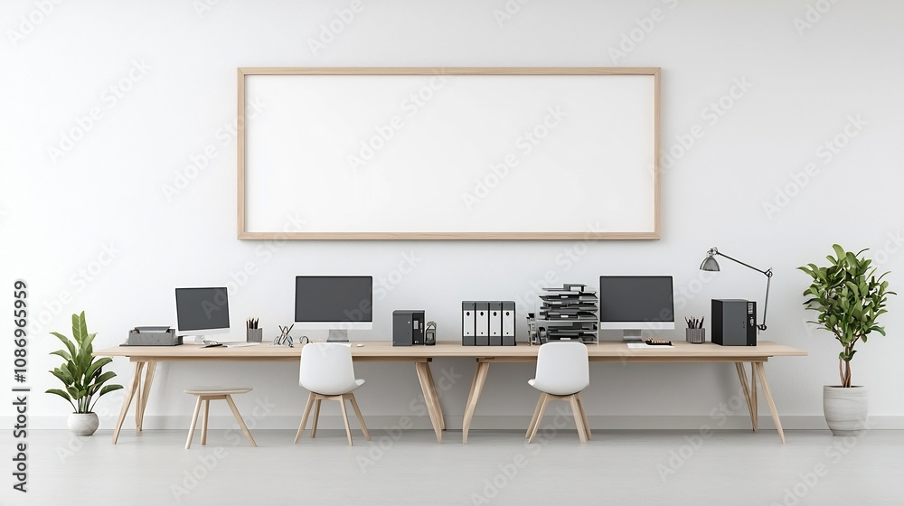 Leinwandbilder cozy living room setting with an organized office workspace featuring a frame mockup on the wall a l