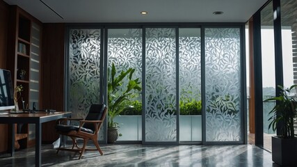 Frosted decorative glass film on office sliding window door