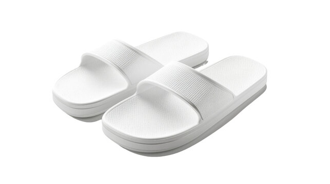 Pair of white beach slippers, design mockup, isolated transparent background