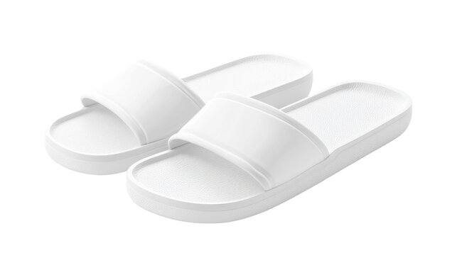 Pair of white beach slippers, design mockup, isolated transparent background