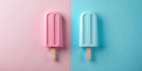 Pink and blue popsicles on a pastel background