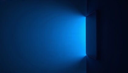Fototapeta premium Modern wall-mounted blue light panel in dark room