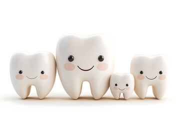 Fototapeta premium Happy family of cartoon teeth smiling on white background