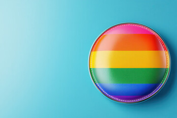 Fototapeta premium LGBTQ rights advocacy concept. A colorful rainbow pride badge against a turquoise background, symbolizing LGBTQ pride and inclusivity.