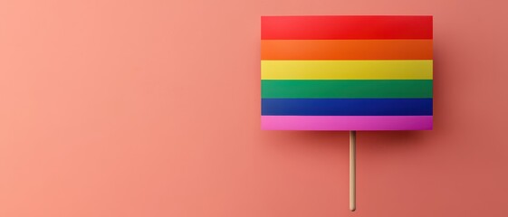 Fototapeta premium LGBTQ rights advocacy concept. A colorful rainbow flag on a pink background, symbolizing LGBTQ pride and diversity.