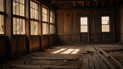 Sunlit Abandoned Wooden Room