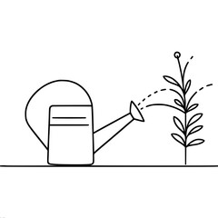 Obraz premium Minimalist line art of watering can nurturing a growing plant