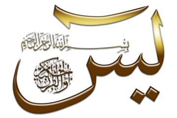 Islamic calligraphy in the Arabic of the Koran Al Kareem Surah Yasin on a PNG background translated: Yasin, by the Al-Qur'an which is full of wisdom. surah which is called the heart of the Koran