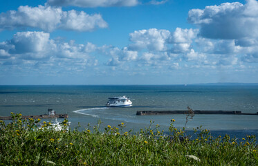 Ferry in The English Channel at Dover, Kent, UK