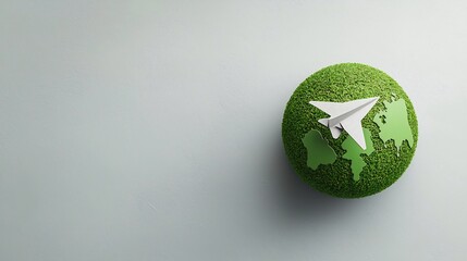 A paper airplane gracefully circling a large green globe symbolizing alternative energy sources and sustainable technology solutions for a more eco friendly future