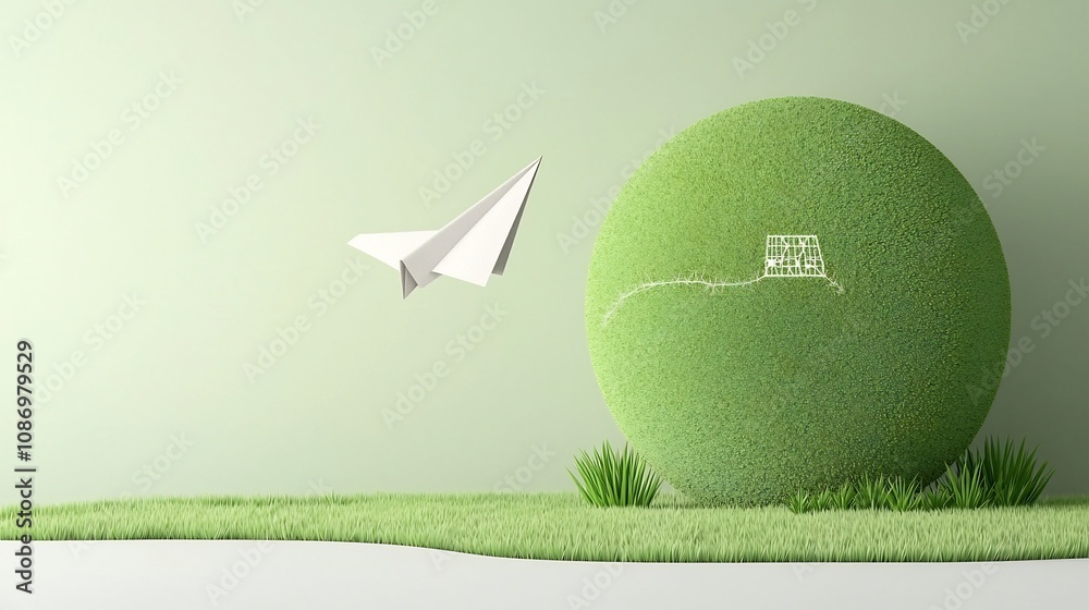Aufkleber a paper airplane gracefully soaring around a large green globe symbolizing the potential of clean en