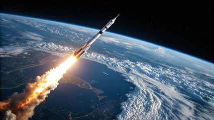 A rocket&rsquo;s final stage igniting, captured from space as it drifts away from the Earth&rsquo;s surface