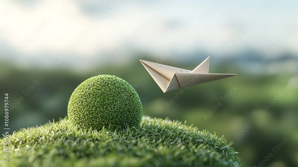 Aufkleber innovative paper airplane orbiting a green planet symbolizing alternative energy solutions and susta