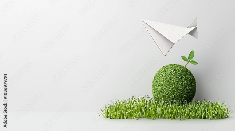 Aufkleber paper airplane soaring around a green earth highlighting the concepts of renewable energy sources an