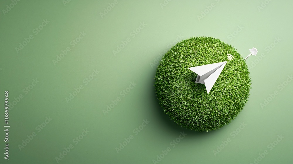 Aufkleber a white paper airplane gracefully soaring around a green globe representing the concept of clean tec