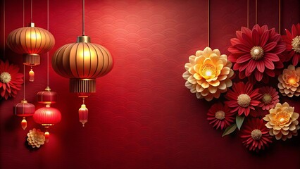 Crimson Celebration  Elegant Paper Flowers and Glowing Lanterns